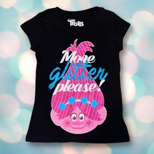 Trolls Pink and Black Glitter Girl's Short Sleeve Tee Shirt Top Size M 7/8
